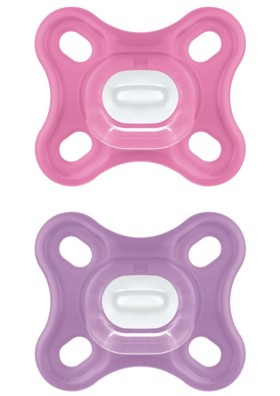 Mam Πιπίλα Comfort 0-2 μηνών για κορίτσι μώβ & ρόζ ολόκληρη απο σιλικόνη,2τεμ.