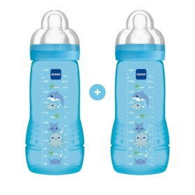 Mam Σετ Πλαστικά Μπιμπερό Easy Active με Θηλή Σιλικόνης για 4+ μηνών Μπλε 2τμχ 330ml