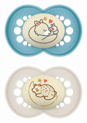 Mam Πιπίλα Original Night Σιλικόνης 6-16 μηνών Αγόρι μπλέ & μπέζ, 2τεμ