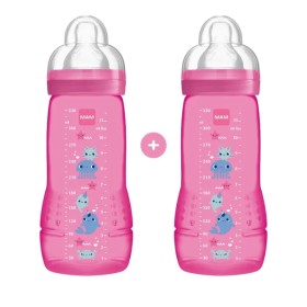 Mam Σετ Πλαστικά Μπιμπερό Easy Active με Θηλή Σιλικόνης για 4+ μηνών Φούξια  2τμχ 330ml