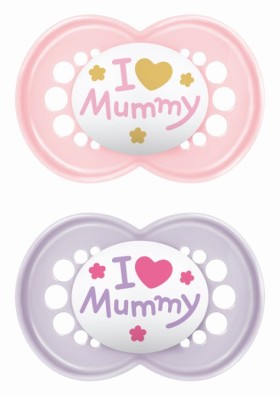 Mam Πιπίλες Σιλικόνης I Love Mummy για 6-16 μηνών 2 τεμάχια Ροζ/Μωβ