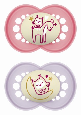 Mam Πιπίλα Original Night Σιλικόνης 6-16 μηνών Κορίτσι ρόζ & λιλά , 2τεμ