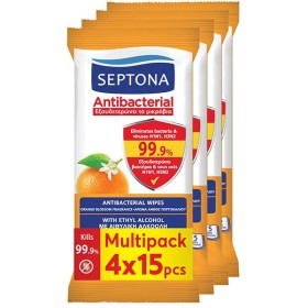Septona Antibacterial Αντιβακτηριακά Μαντηλάκια με Άνθος Πορτοκαλιού, (4x15τεμ) 60τεμ