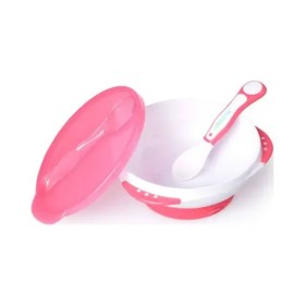 Kidsme Σετ Μπώλ με Κουτάλι που δείχνει την θερμοκρασιά του φαγητού χρώματος ρόζ , 1σετ