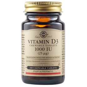Solgar Vitamin D3 1000 IU  25mg 100 Μασώμενα δισκία με γέυση Φραουλα Μπανάνα