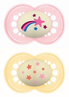 Mam Πιπίλα Original Night Σιλικόνης 16+ μηνών Koρίτσι ροζ & κίτρινο,2τμχ.