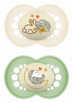 Mam Πιπίλα Original Night Σιλικόνης 6-16 μηνών unisex κρέμ & πράσινο ,2τεμ