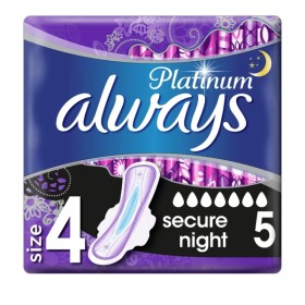 Always Platinum Secure Night Σερβιέτες με Φτερά Μέγεθος 4, 5τεμ