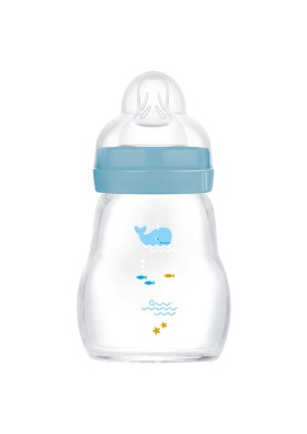 Mam Γυάλινο Μπιμπερό Feel Good με Θηλή Σιλικόνης για 0+ μηνών Γαλάζιο 170ml