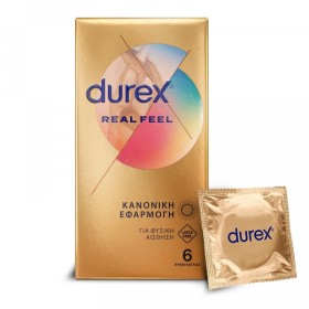 Durex Προφυλακτικά Πολύ Λεπτά Χωρίς Λάτεξ Real Feel Κανονική Εφαρμογή 6τεμ