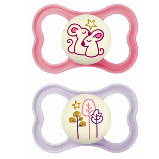 Mam Air Night Ορθοδοντικές Πιπίλες Σιλικόνης Κορίτσι για 16+ μηνών 2τμχ