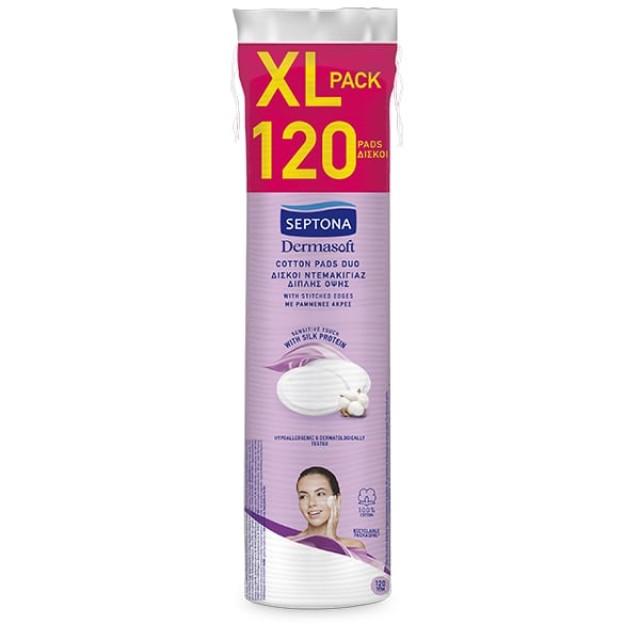 Septona Dermasoft Cotton Pads Δίσκοι Ντεμακιγιάζ Διπλής Όψης, 120τεμ