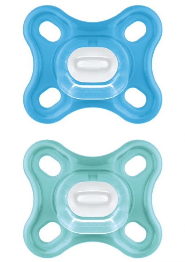 Mam Πιπίλα Comfort 0-2 μηνών χρώματος γαλάζιο & μπλέ για αγόρι ολόκληρη απο σιλικόνη,2τεμ.