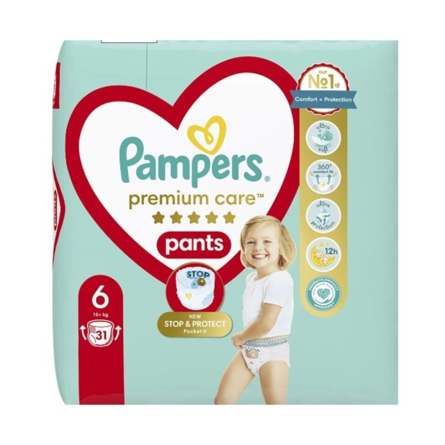 Pampers Premium Care Pants No 6 15+kg 31 pieces, Βρεφικές Πάνες Βρακάκι 31τμχ