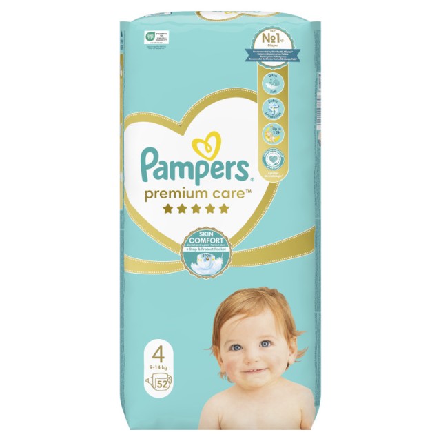 Pampers Premium Care No 4 Jumbo Pack 52pcs, Βρεφικές Πάνες Νο 4 8-14kg 52τμχ