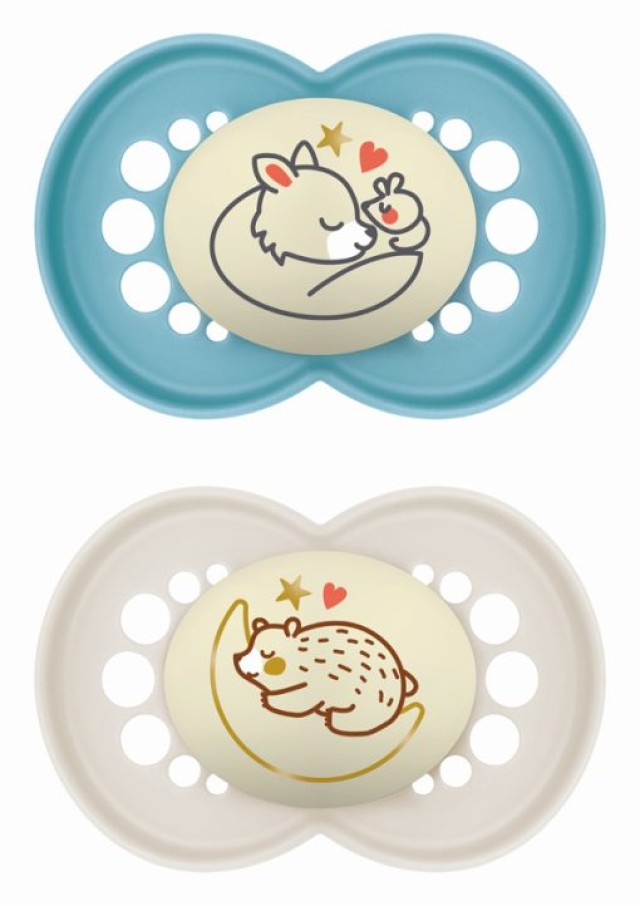 Mam Πιπίλα Original Night Σιλικόνης 6-16 μηνών Αγόρι μπλέ & μπέζ, 2τεμ