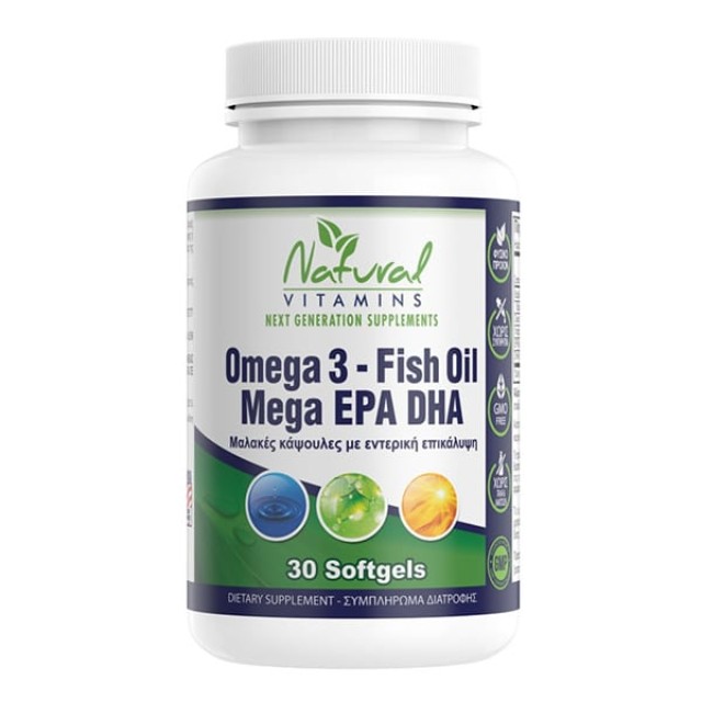 Natural Vitamins Omega 3 Fish Oil Mega EPA/DHA 30softgels