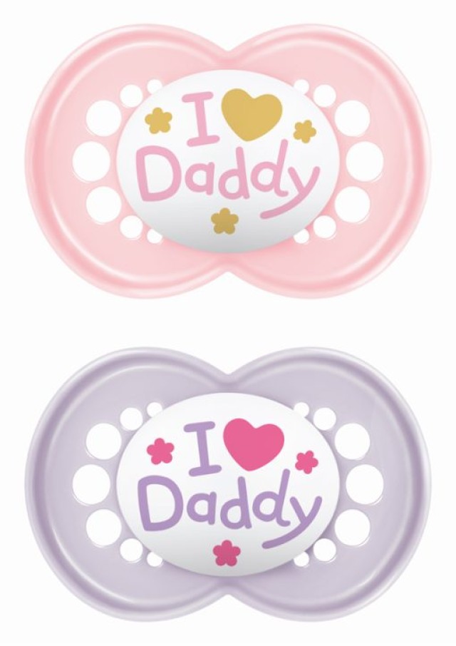 Mam Πιπίλες Σιλικόνης I Love Daddy για 6-16 μηνών 2 τεμάχια Ροζ/Μωβ