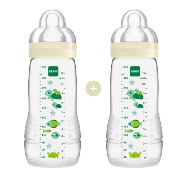 Mam Σετ Πλαστικά Μπιμπερό Easy Active με Θηλή Σιλικόνης Unisex για 4+ μηνών 2τμχ 330ml