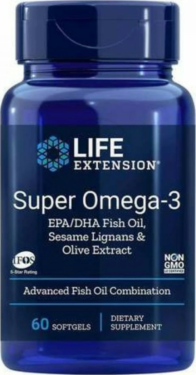 Life Extension Super Omega-3 EPA/DHA with Sesame Lignans & Olive Extract 60 softgels, Συμπλήρωμα Διατροφής με Ιχθυέλαιο Σησαμέλαιο & Ελαιόλαδο 60 μαλακές κάψουλες