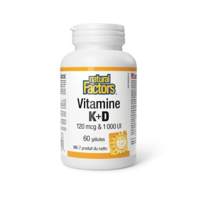 Natural Factors Vitamin K+D 120 mcg & 1000 iu 60 Softgels