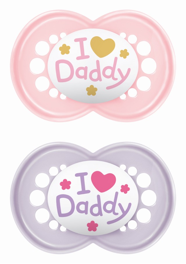 Μam Πιπίλα Ι Love Mummy & Daddy Σιλικόνης 16+ μηνών Koρίτσι ρόζ & λιλά ,2τεμ.