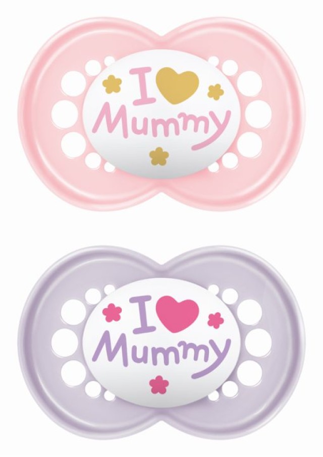 Mam Πιπίλες Σιλικόνης I Love Mummy για 6-16 μηνών 2 τεμάχια Ροζ/Μωβ