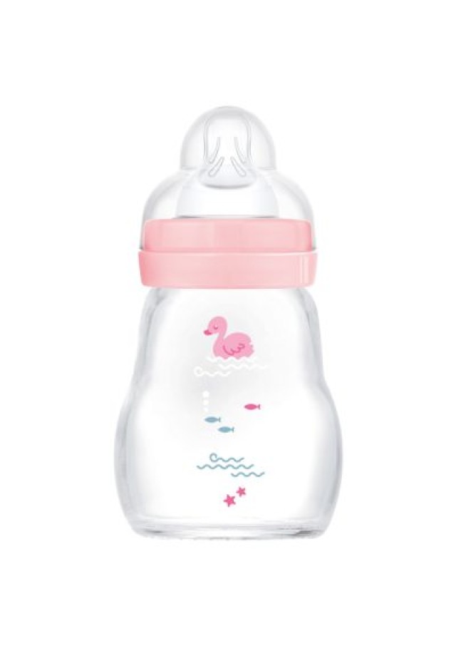 Mam Γυάλινο Μπιμπερό Feel Good με Θηλή Σιλικόνης για 0+ μηνών Ροζ, 170ml