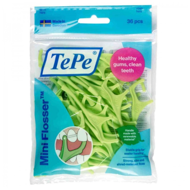 Tepe Good Mini Flosser Οδοντικό Νήμα με Λαβή σε Πράσινο Χρώμα, 36τεμ