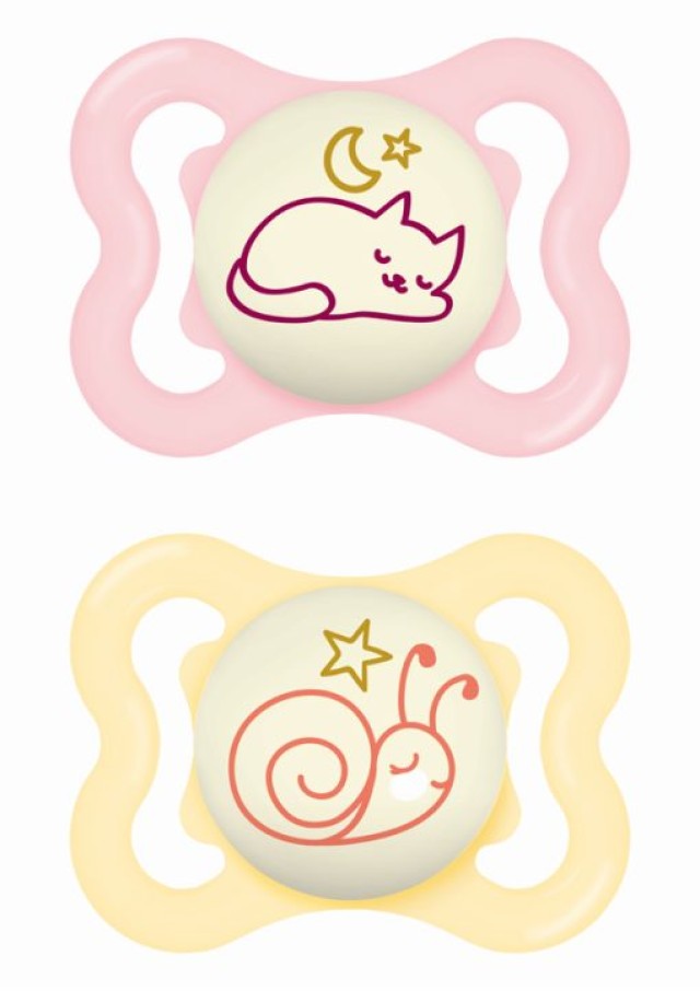 Μam Πιπίλα Supreme Night Σιλικόνης 2-6 μηνών Koρίτσι ροζ & κίτρινο ,2τμχ.