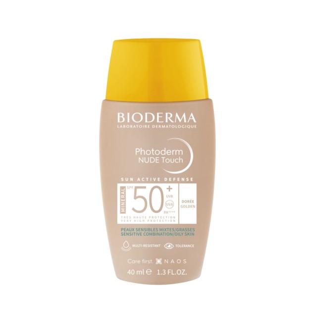 Bioderma Photoderm Nude Touch SPF 50 & Golden Αντηλιακό Προσώπου & Λαιμού για Ματ Αποτέλεσμα με Φυσική Κάλυψη, 40ml