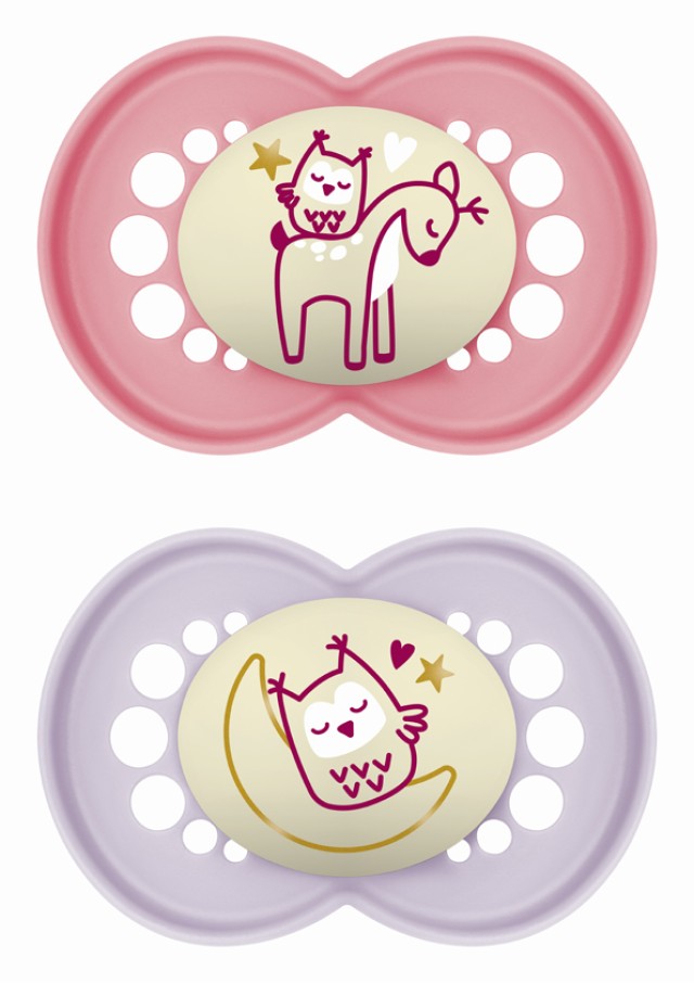 Mam Πιπίλα Original Night Σιλικόνης 6-16 μηνών Κορίτσι ρόζ & λιλά , 2τεμ