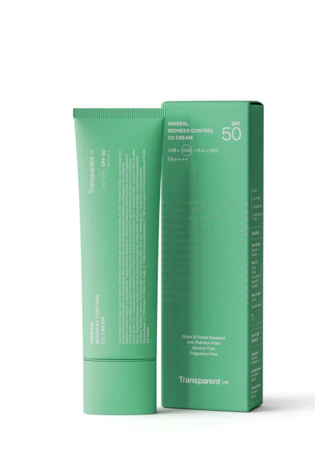 Transparent Lab Mineral Redness Control CC Cream εξουδετερώνει άμεσα την ερυθρότητα με SPF50 PA++++,45ml