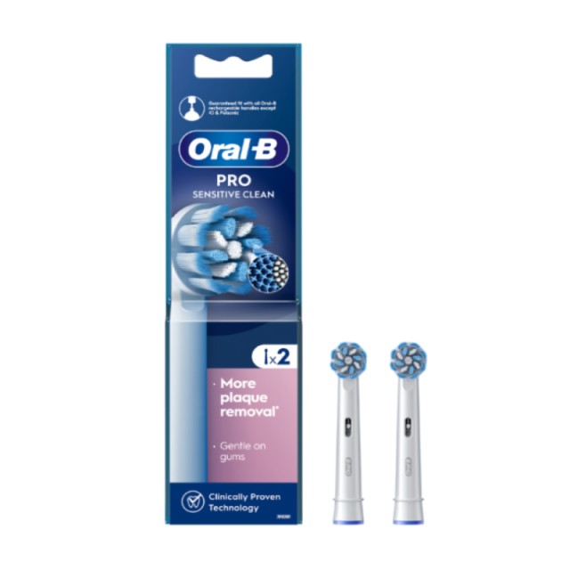 Oral-B Pro Sensitive Clean Ανταλλακτικές Κεφαλές Ηλεκτρικής Οδοντόβουρτσας με Λεπτές Ίνες για Ευαίσθητα Ούλα, 2τεμ