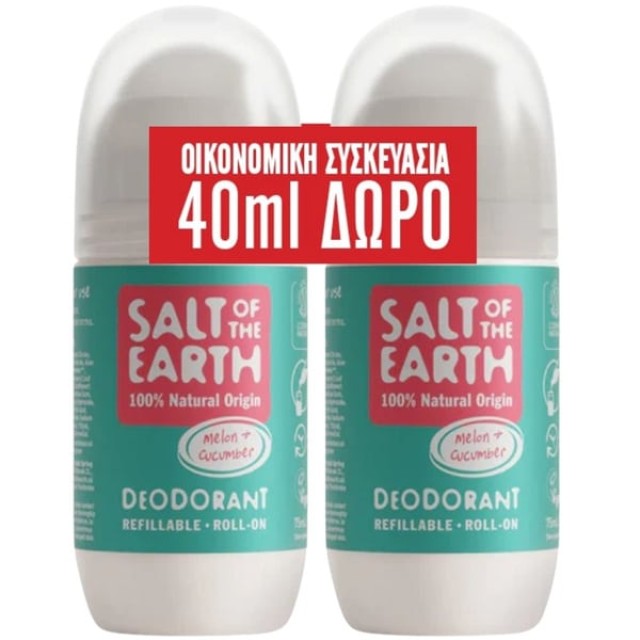 Salt of the Earth Promo Melon & Cucumber Refillable Deodorant Αποσμητικό Roll-On 2x75ml