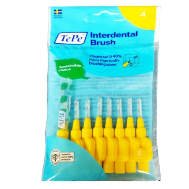 TePe Interdental Brushes, Μεσοδόντια Βουρτσάκια Κίτρινο Μέγεθος 4, 0.7 mm 8τμχ