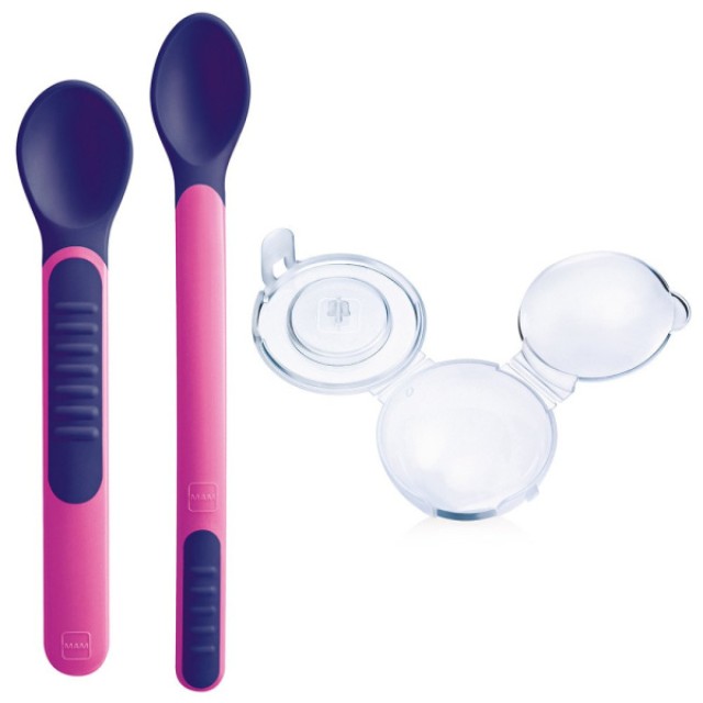 Mam Heat Sensitive Spoons & Cover Θερμοευαίσθητα Κουταλάκια με Προστατευτικό Καπάκι για Κορίτσι 6m+, 2τμχ