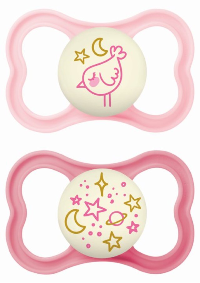 Mam Supreme Night Ορθοδοντικές Πιπίλες Σιλικόνης για Κορίτσι Ροζ/Μωβ 6-16m, 2τμχ