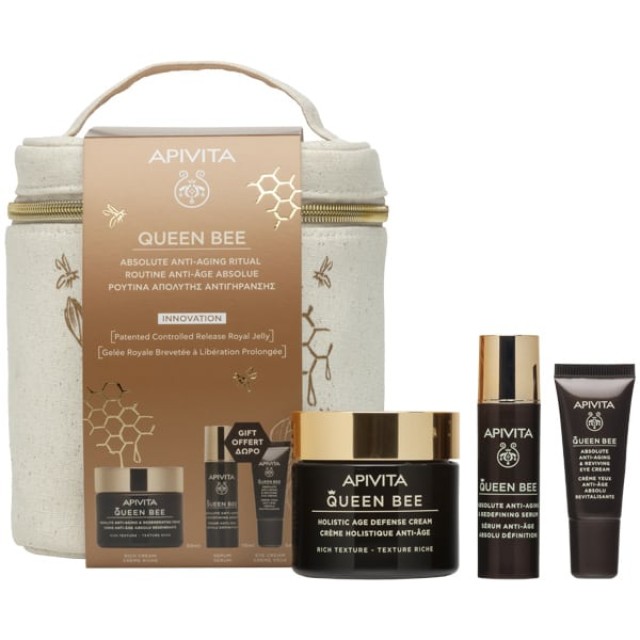 Apivita Promo Queen Bee with Absolute Anti-Aging & Regenerating Cream Rich Texture, 50ml & Serum, 10ml & Eye Cream, 5ml