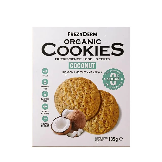 Frezydem Organic Cookies Cacao, Βιολογικά Μπισκότα με καρύδα -135gr