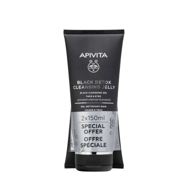 Apivita Promo Black Detox Duo Μαύρο Gel Καθαρισμού Προσώπου & Ματιών 2χ150ml
