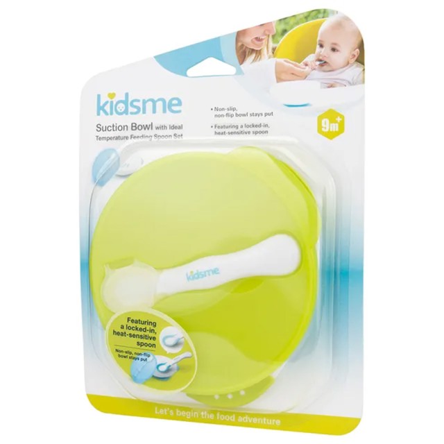 Kidsme Σετ Μπώλ με Κουτάλι που δείχνει την θερμοκρασιά του φαγητού χρώματος lime , 1σετ