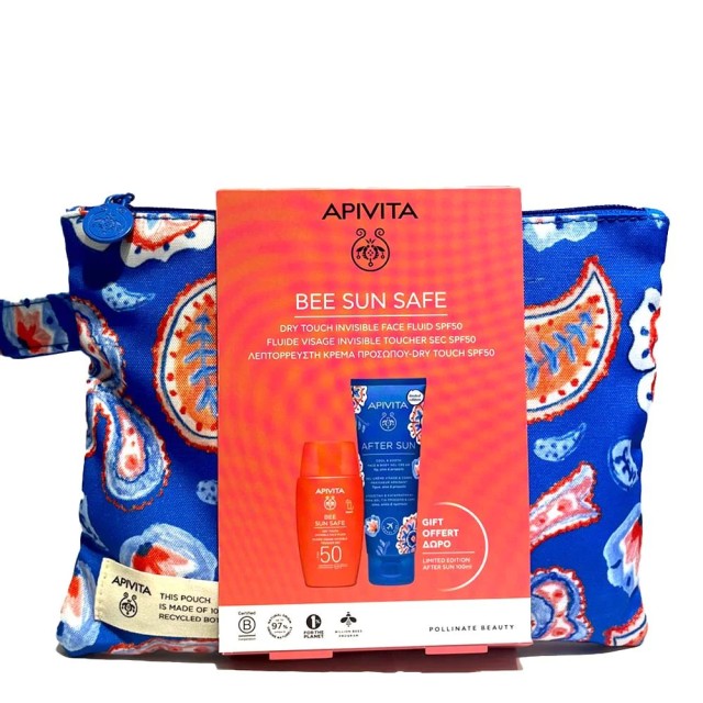 Apivita Promo with Bee Sun Safe Liquid Face Cream SPF50, 50ml & Gift After Sun Refreshing & Soothing Cream-Gel for Face & Body, 100ml & Toiletries, 1set