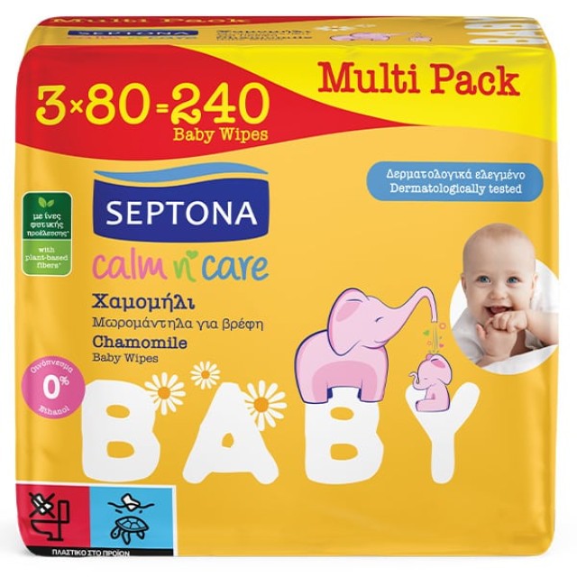 Septona Multipack Calm n Care Μωρομάντηλα με Χαμομήλι, (3x80τεμ) 240τεμ