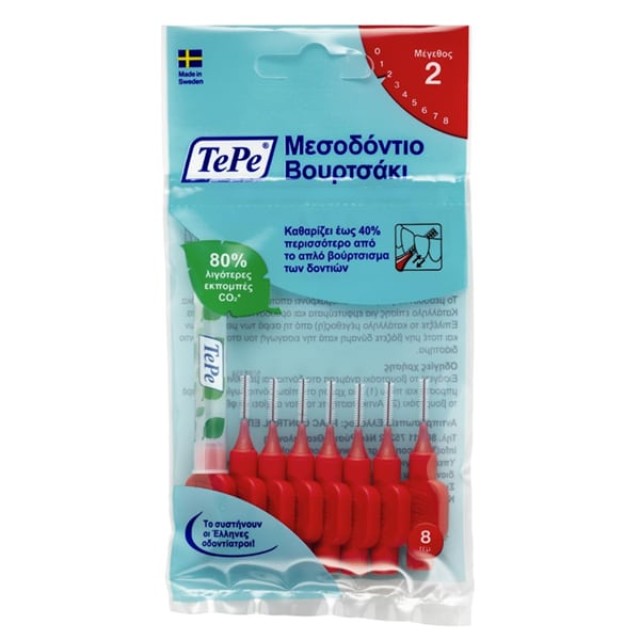 TePe Interdental Brush No2 Μεσοδόντια Βουρτσάκια σε Κόκκινο Χρώμα 8τμχ