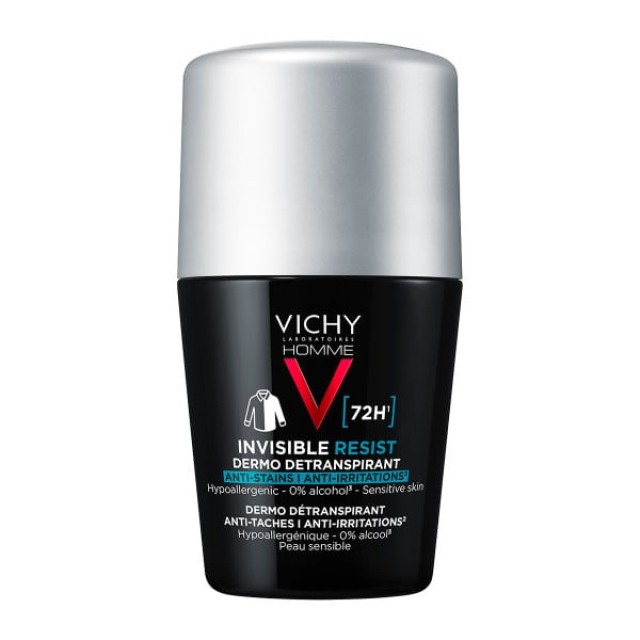 Vichy Homme Invisible Resist 72H Ανδρικό Αποσμητικό Roll-On Κατά των Σημαδιών & της Έντονης Εφίδρωσης 50ml