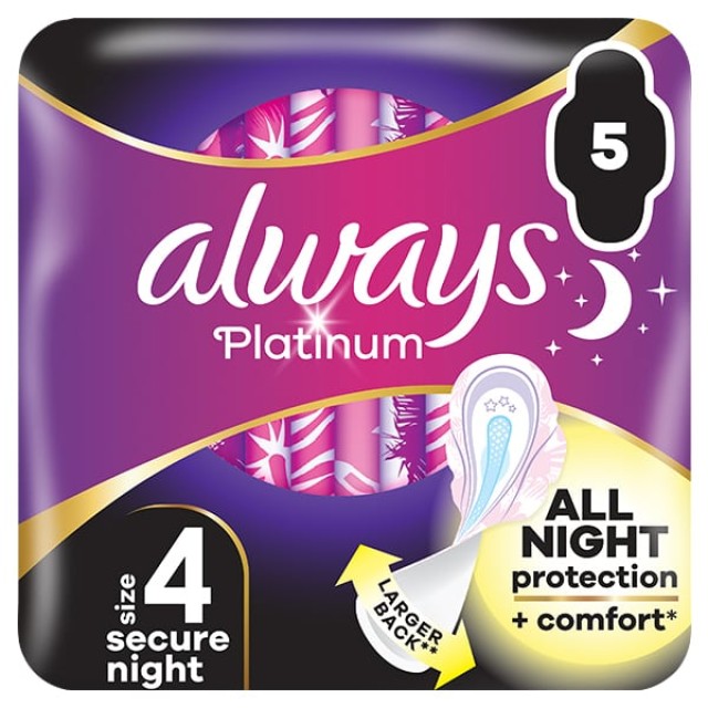 Always Platinum Secure Night Σερβιέτες με Φτερά Μέγεθος 4, 5τεμ