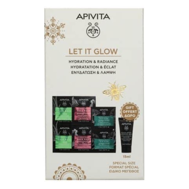 Apivita Let It Glow Promo Set Μάσκες 3*16ml & Black Detox Gel 15ml