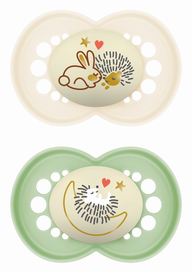 Mam Πιπίλα Original Night Σιλικόνης 6-16 μηνών unisex κρέμ & πράσινο ,2τεμ