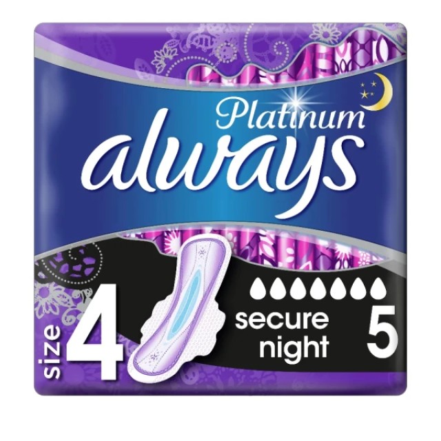 Always Platinum Secure Night Σερβιέτες με Φτερά Μέγεθος 4, 5τεμ